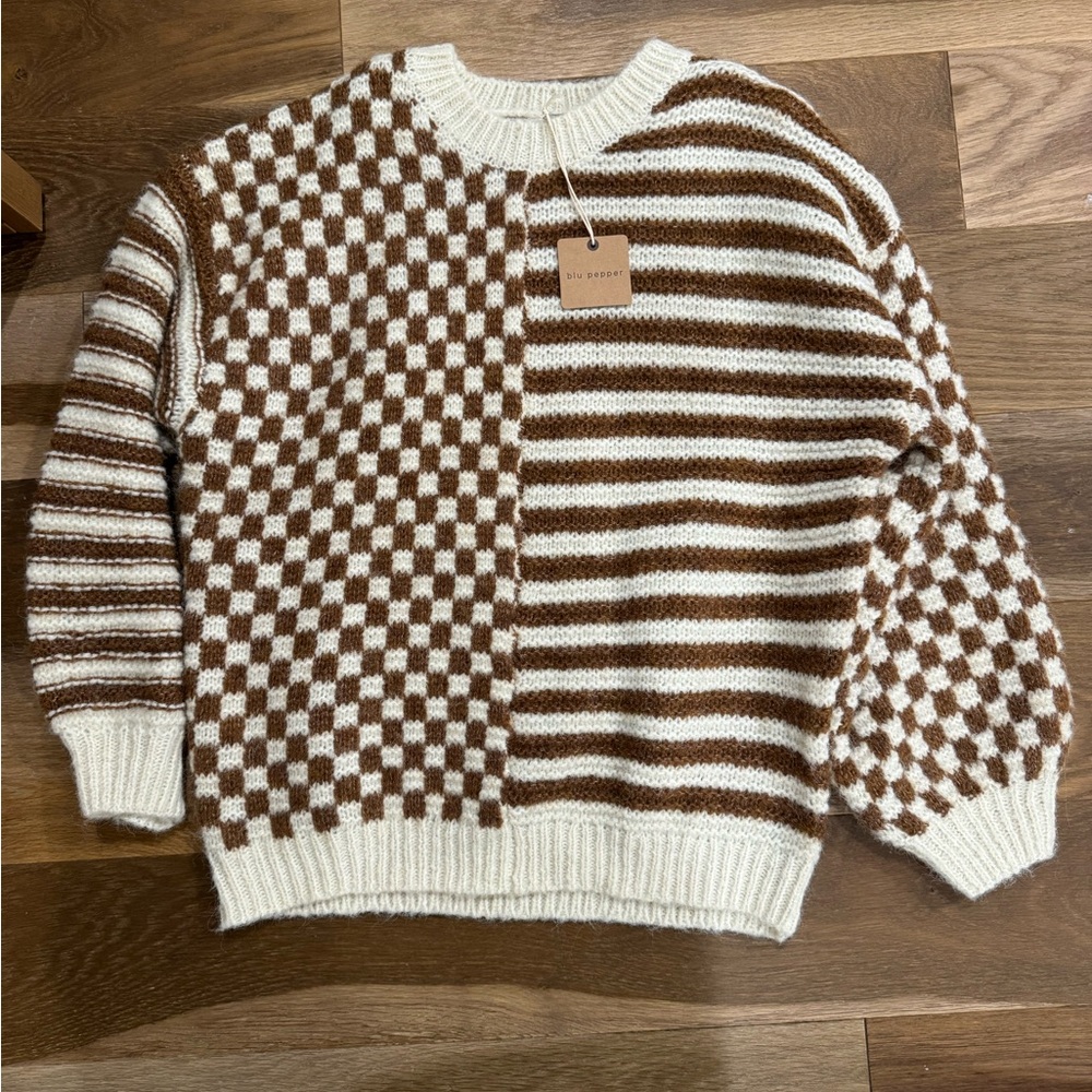 Blu Pepper Brown and Cream Crewneck Sweater